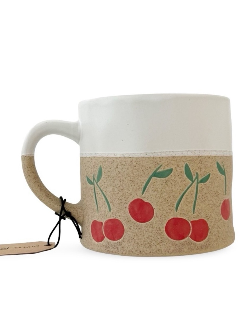 Prima Design Hand Painted Cherries and Exposed Clay Ceramic Mug NWT